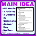 6th Grade Main Idea Worksheets | RI.6.2 Nonfiction Passages, Graphic Organizers & Video Links