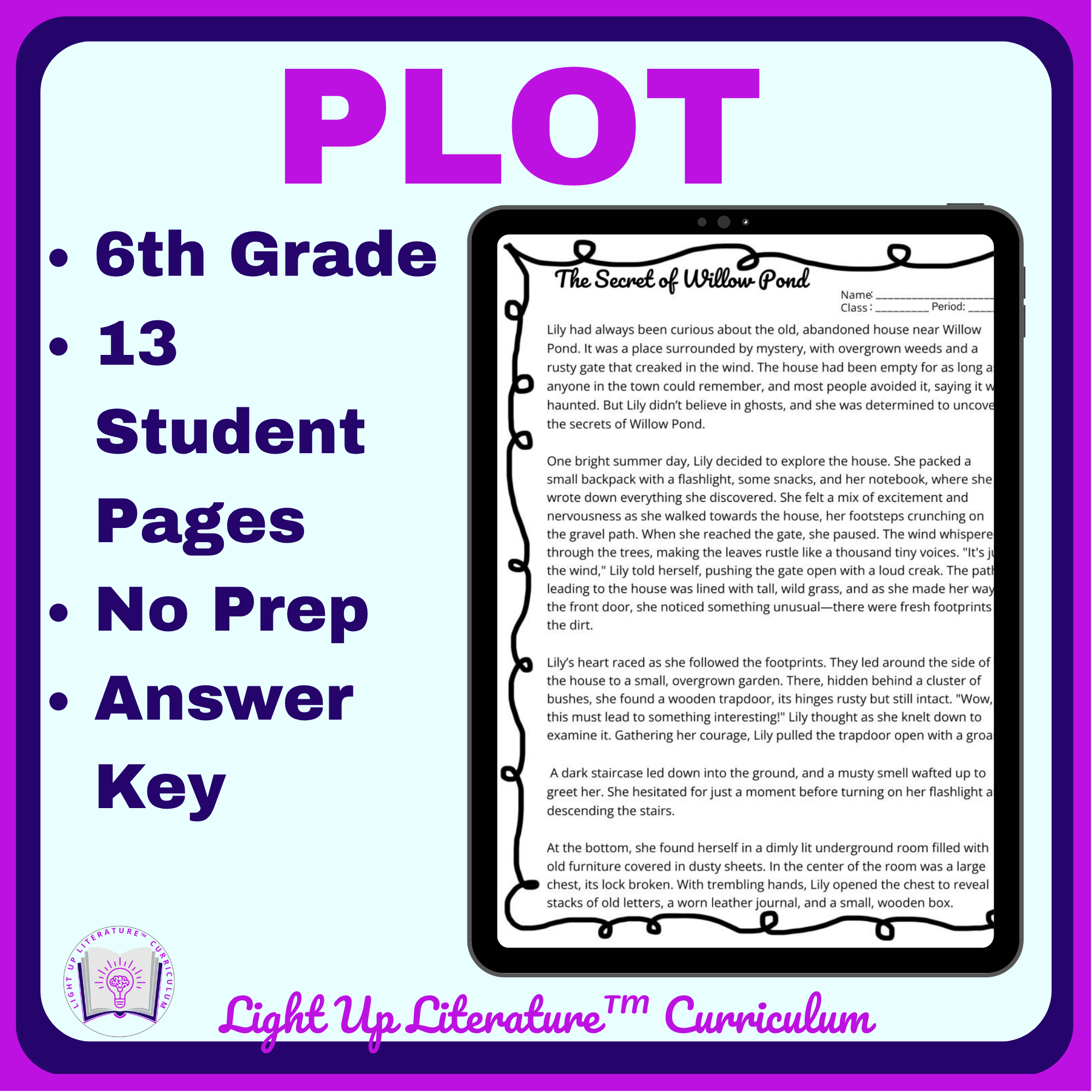 6th Grade Plot Development Worksheets | No-Prep Fiction Analysis | Light Up Literature