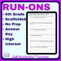 6th Grade Run-On Sentence Worksheets | 60 Nonfiction Sentences | Light Up Literature