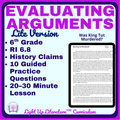 6th grade RI.6.8 evaluating arguments practice History Claim King Tut No Prep