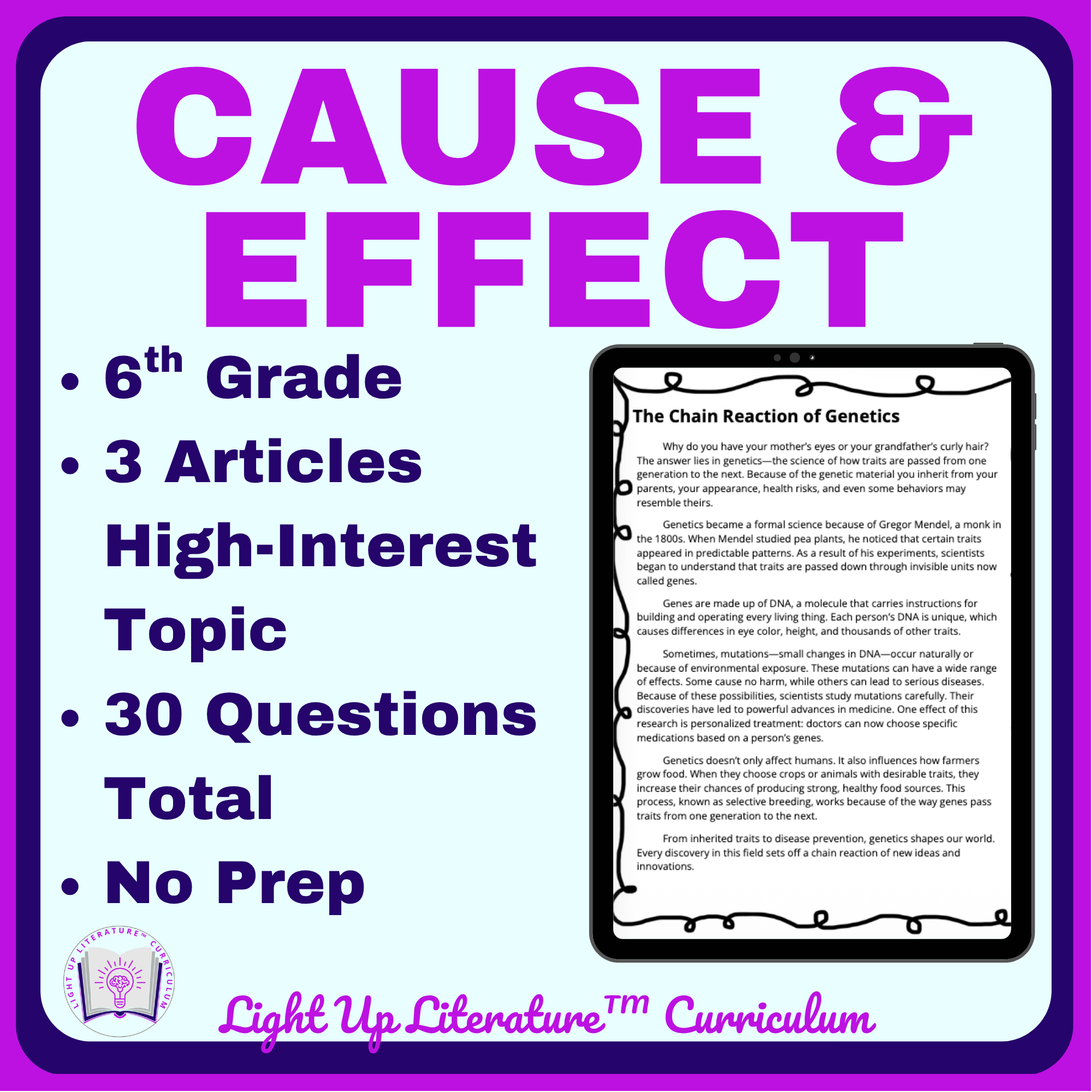 6th Grade Cause & Effect Worksheets — Nonfiction Passages