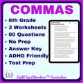 6th Grade Comma Practice Worksheets | Grammar Test Prep | No-Prep PDF | ADHD Friendly