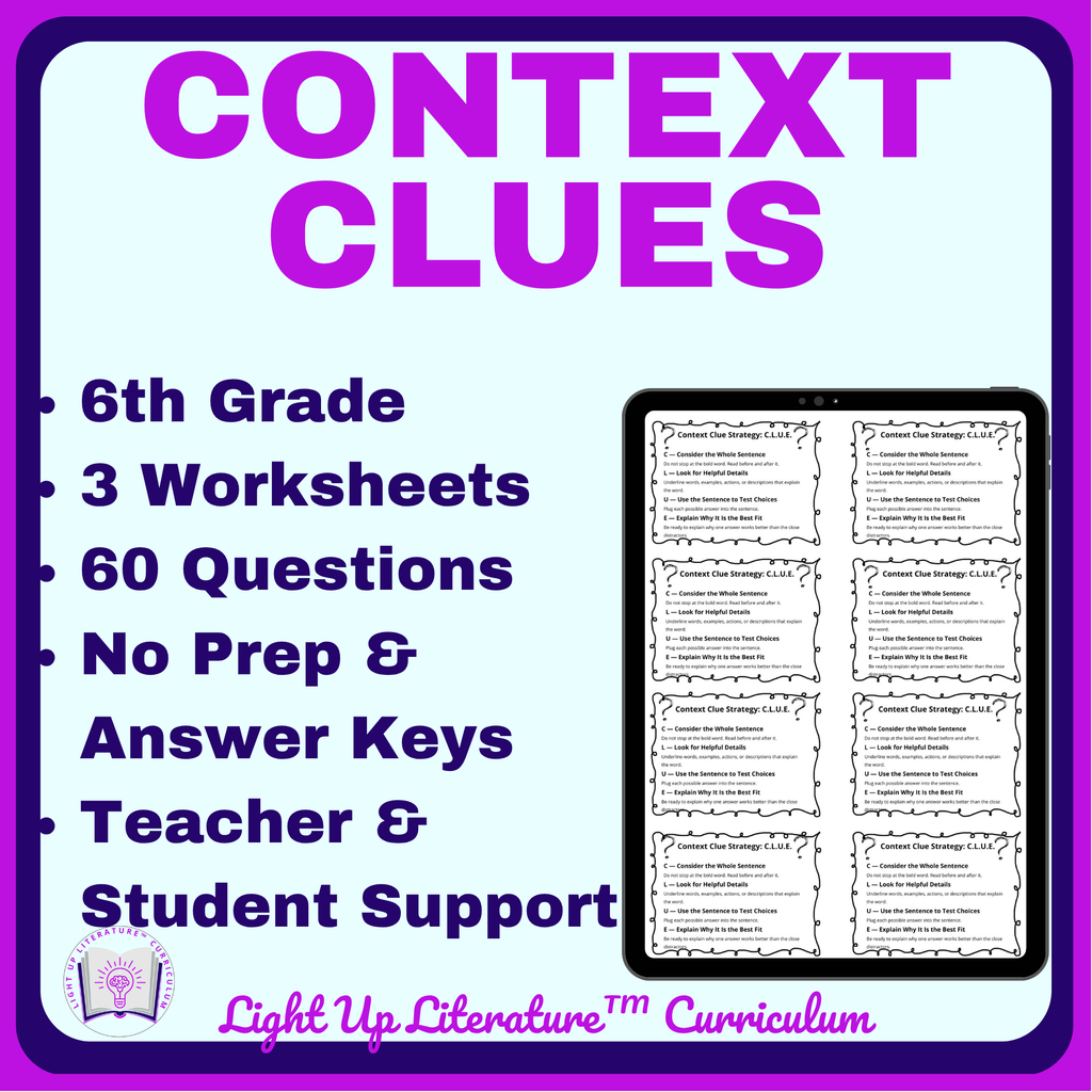 6th Grade Context Clues Worksheets | L.6.4a | 60 Questions