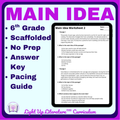 6th Grade Main Idea Worksheets, Assessment & Pacing Guide