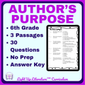 6th Grade Author's Purpose Worksheets | No-Prep ELA Nonfiction Passages | RI.6.6