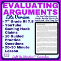 7th Grade Evaluating Arguments Practice | RI.7.8 YouTube Claims No Prep ELA YouTube Gaming Hacks