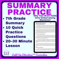 7th Grade Objective Summarizing Practice 7.2 No Prep Reading Comprehension: Brain Holding Embarrassing Moments
