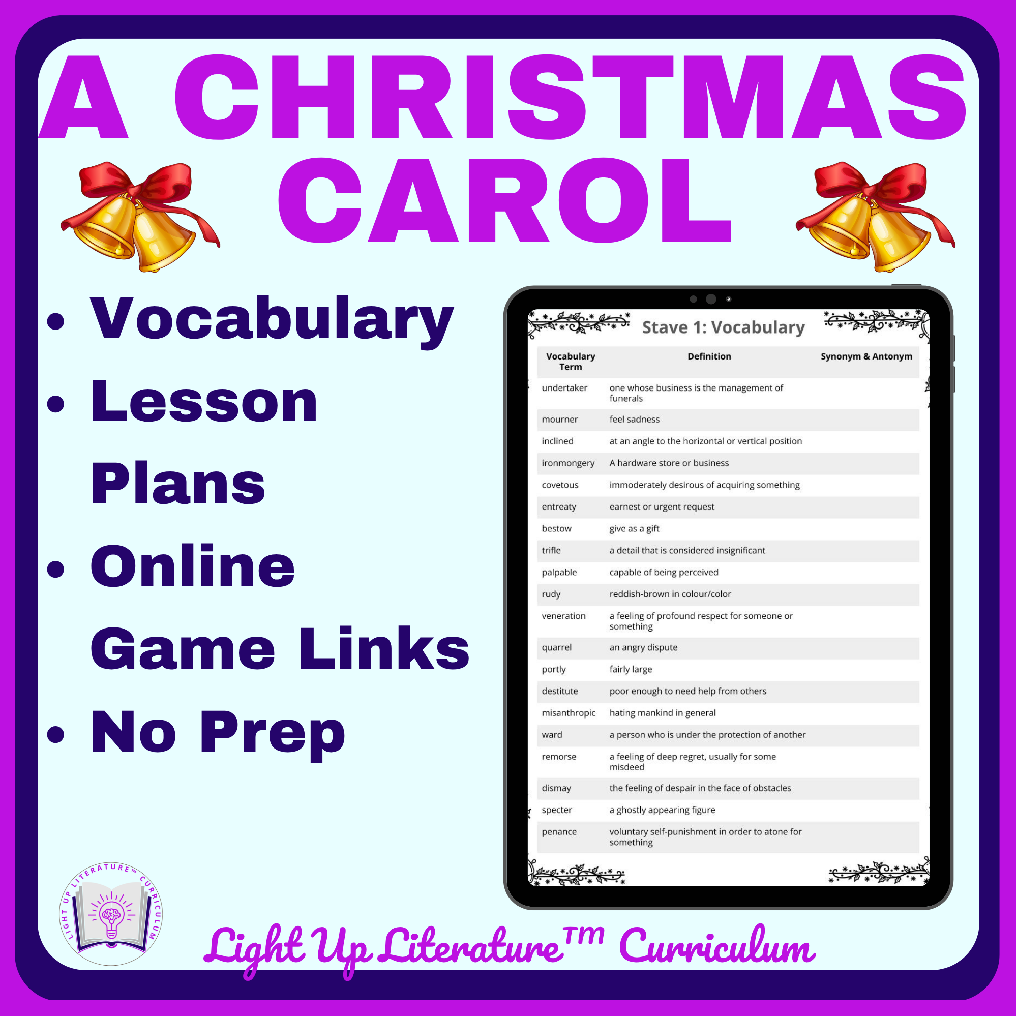 A Christmas Carol Vocabulary Activities | Wordwall Games | Light Up Literature