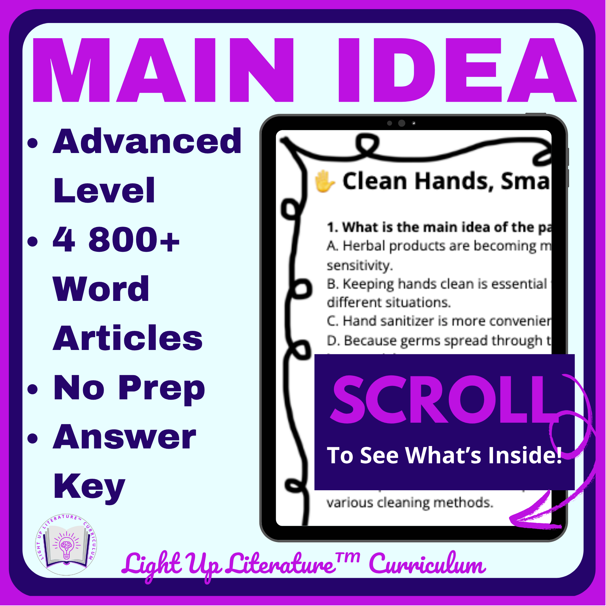 Advanced Main Idea Practice Pack | 4 Quizzes Gr. 7–10