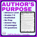 Advanced Author's Purpose Worksheets Grades 7–9 | Light Up Literature