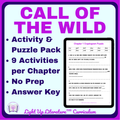 The Call of the Wild Activity & Puzzle Pack | Novel Study ELA Grades 6–8 | No Prep
