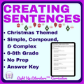 Christmas Sentence Structure Worksheets | Simple Compound Complex | Light Up Literature