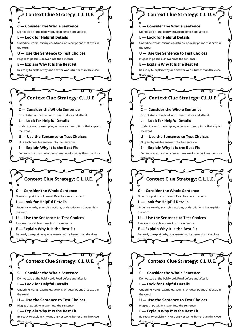 6th Grade Context Clues Worksheets | L.6.4a | 60 Questions