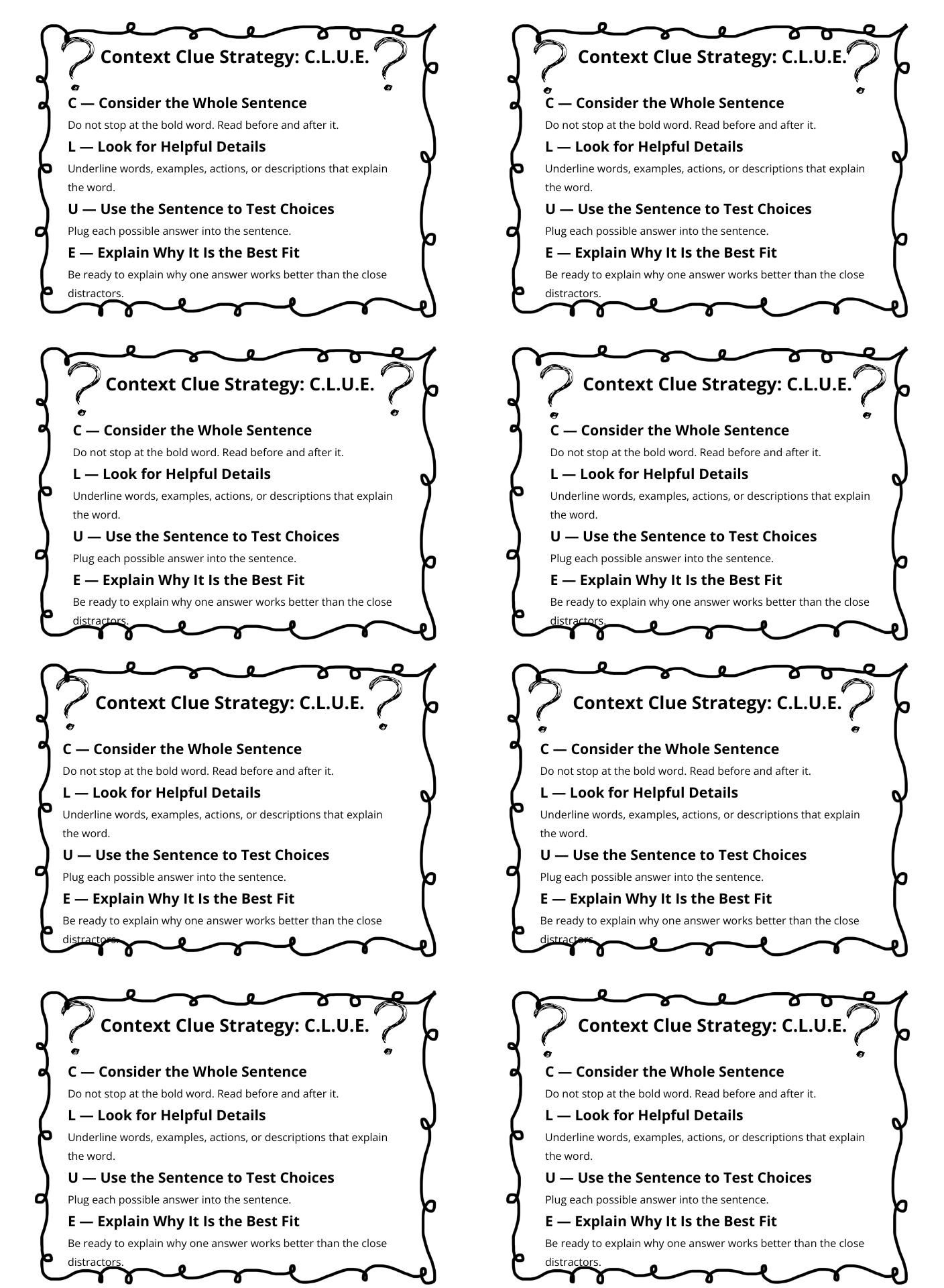 6th Grade Context Clues Worksheets | L.6.4a | 60 Questions
