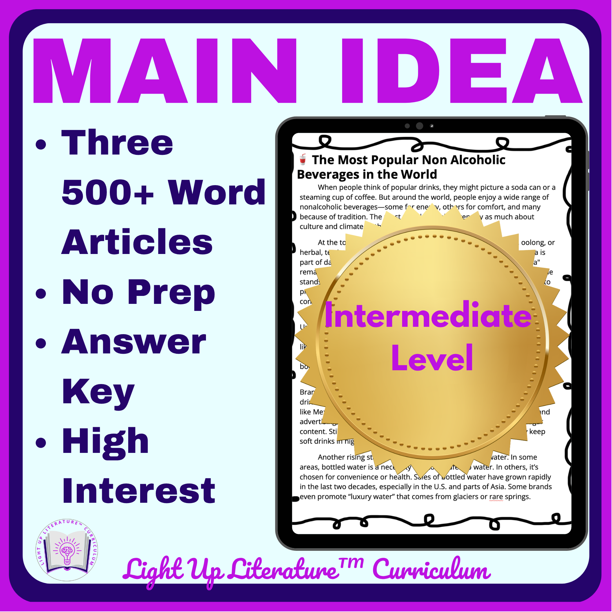 Intermediate Main Idea & Supporting Details | Grades 6–8 | No-Prep Nonfiction ELA | ADHD-Friendly