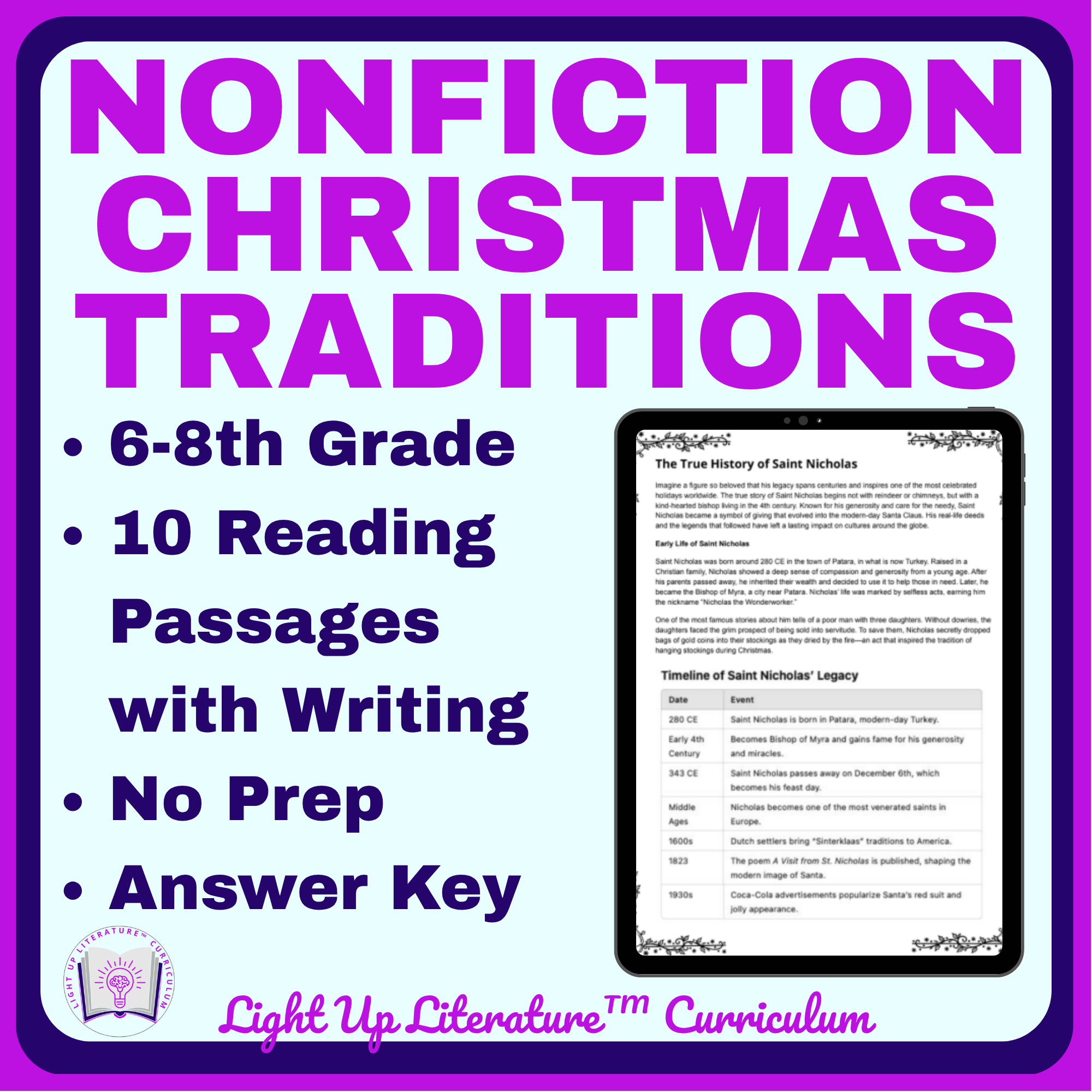 Christmas Reading Comprehension Bundle | World Holiday Traditions | Grades 6–8 ELA No Prep