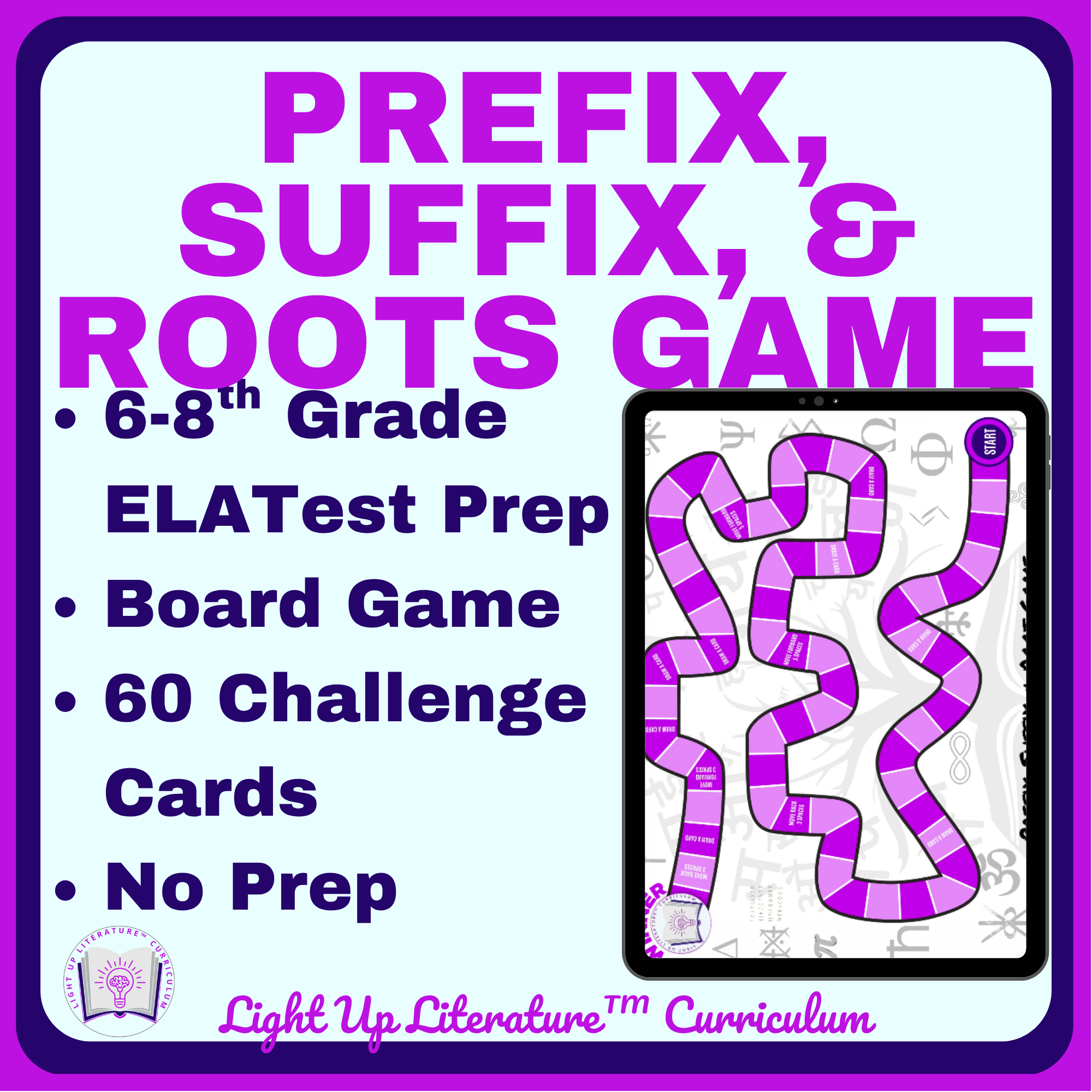 Prefix, Suffix & Root Word Board Game | Middle School ELA Vocabulary | Light Up Literature