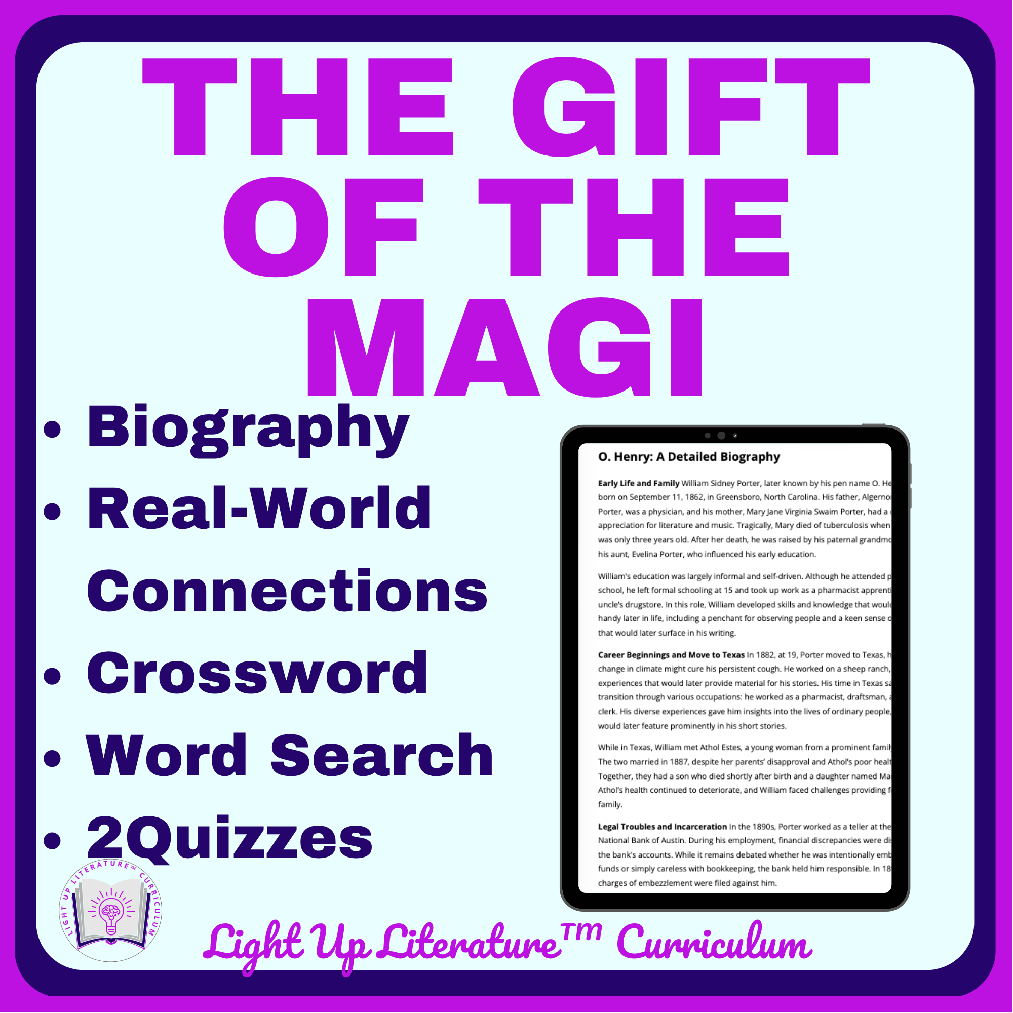 Gift of the Magi ELA Activities | Theme, Irony, Character | Light Up Literature