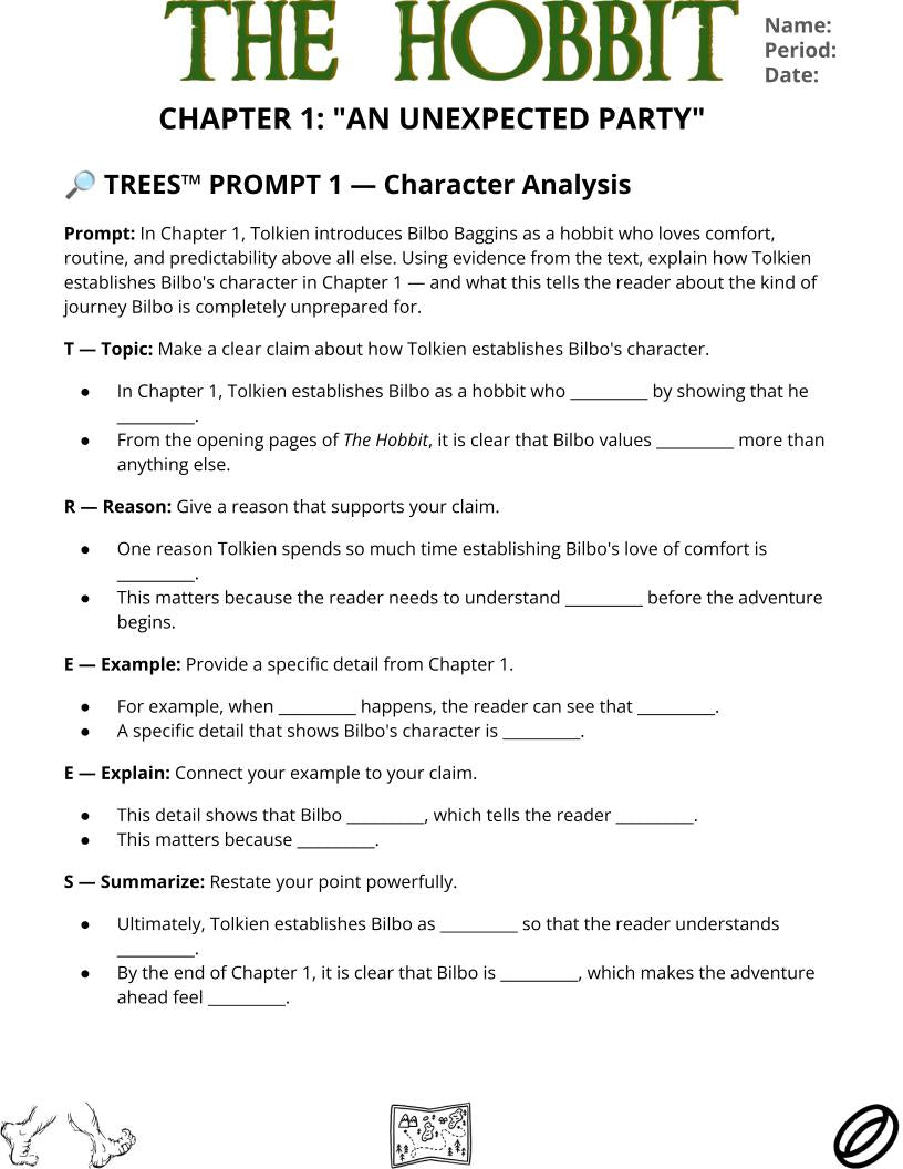 Hobbit Chapter 1 Writing Prompts | Grades 6-8