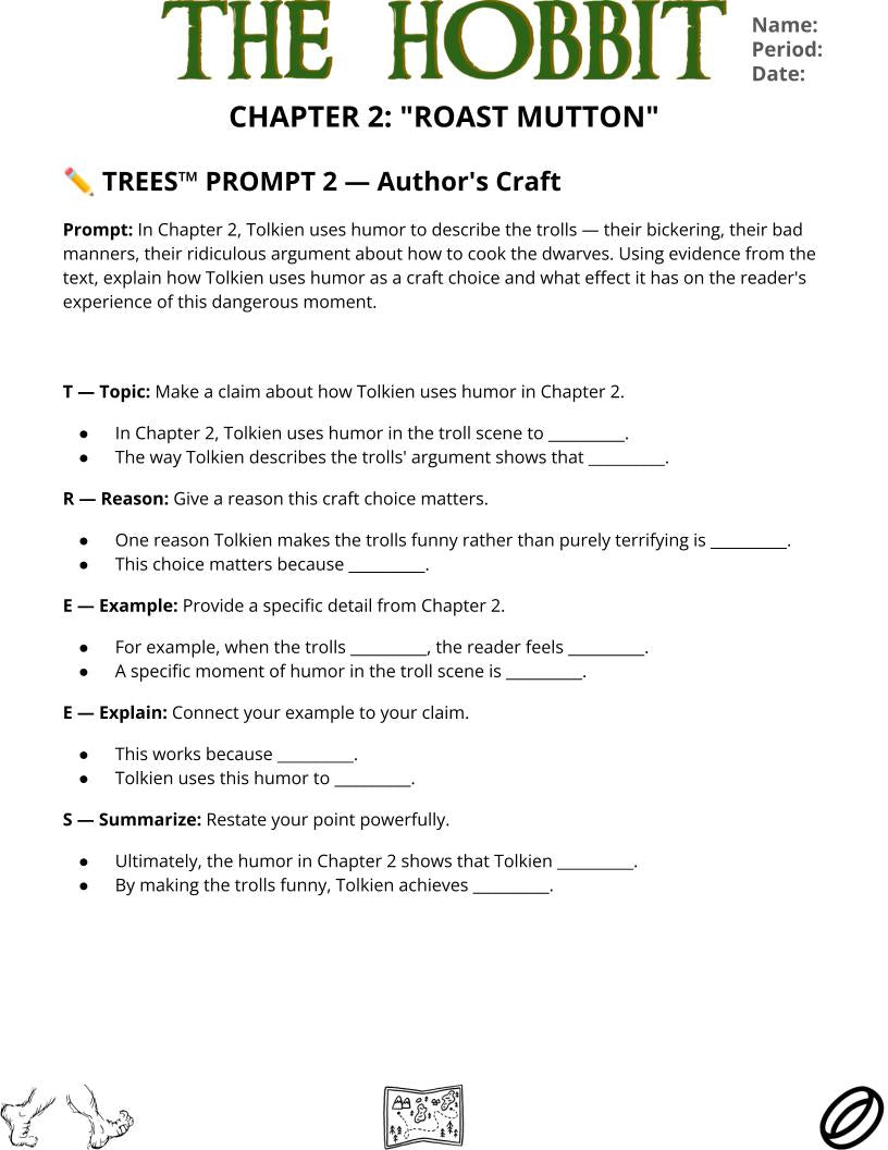The Hobbit Chapter 2 "Roast Mutton" Writing Prompts | TREES™ + P.R.O.V.E.™ 6-8