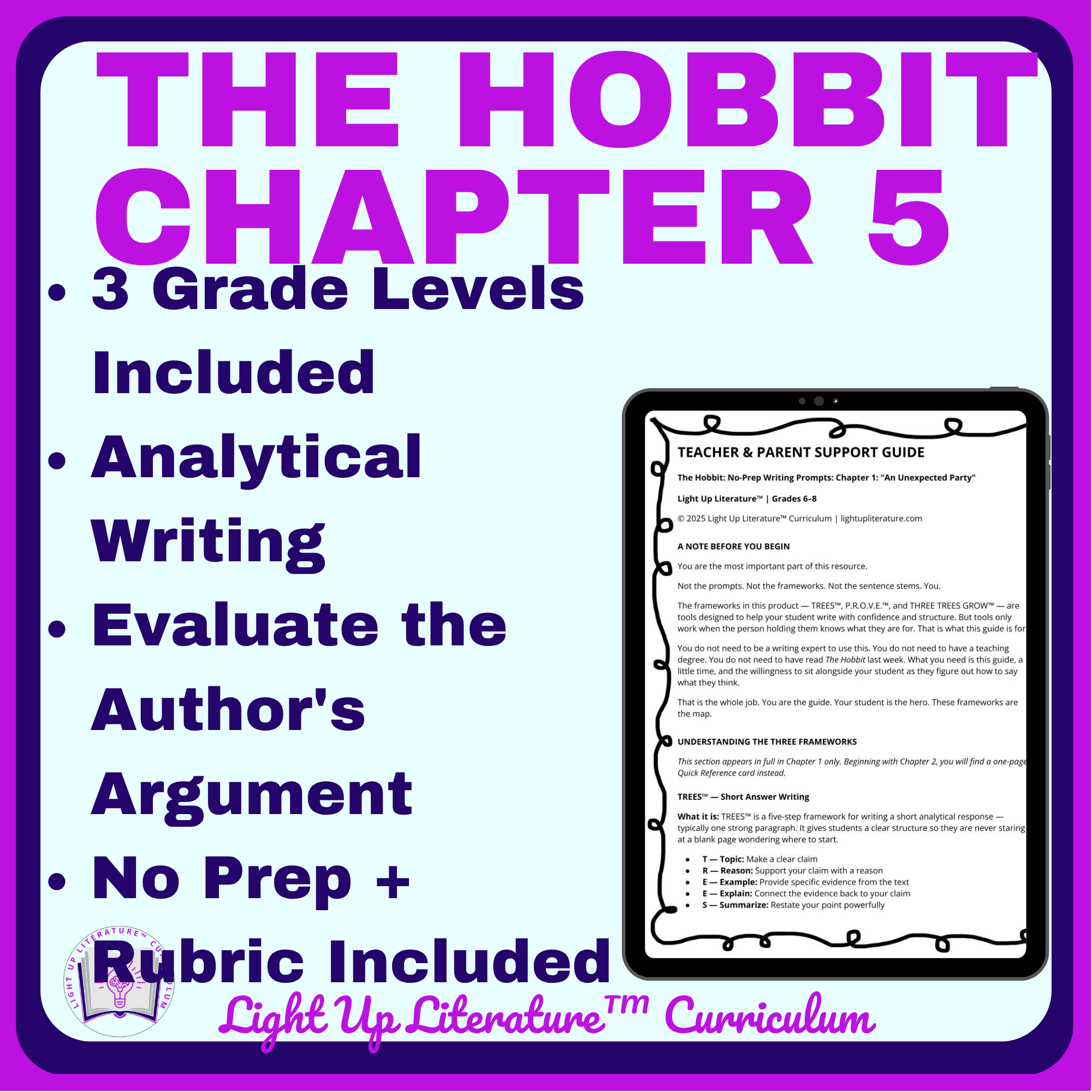 The Hobbit Chapter 5 Writing Prompts | Grades 6–8 No Prep "Riddles in the Dark"