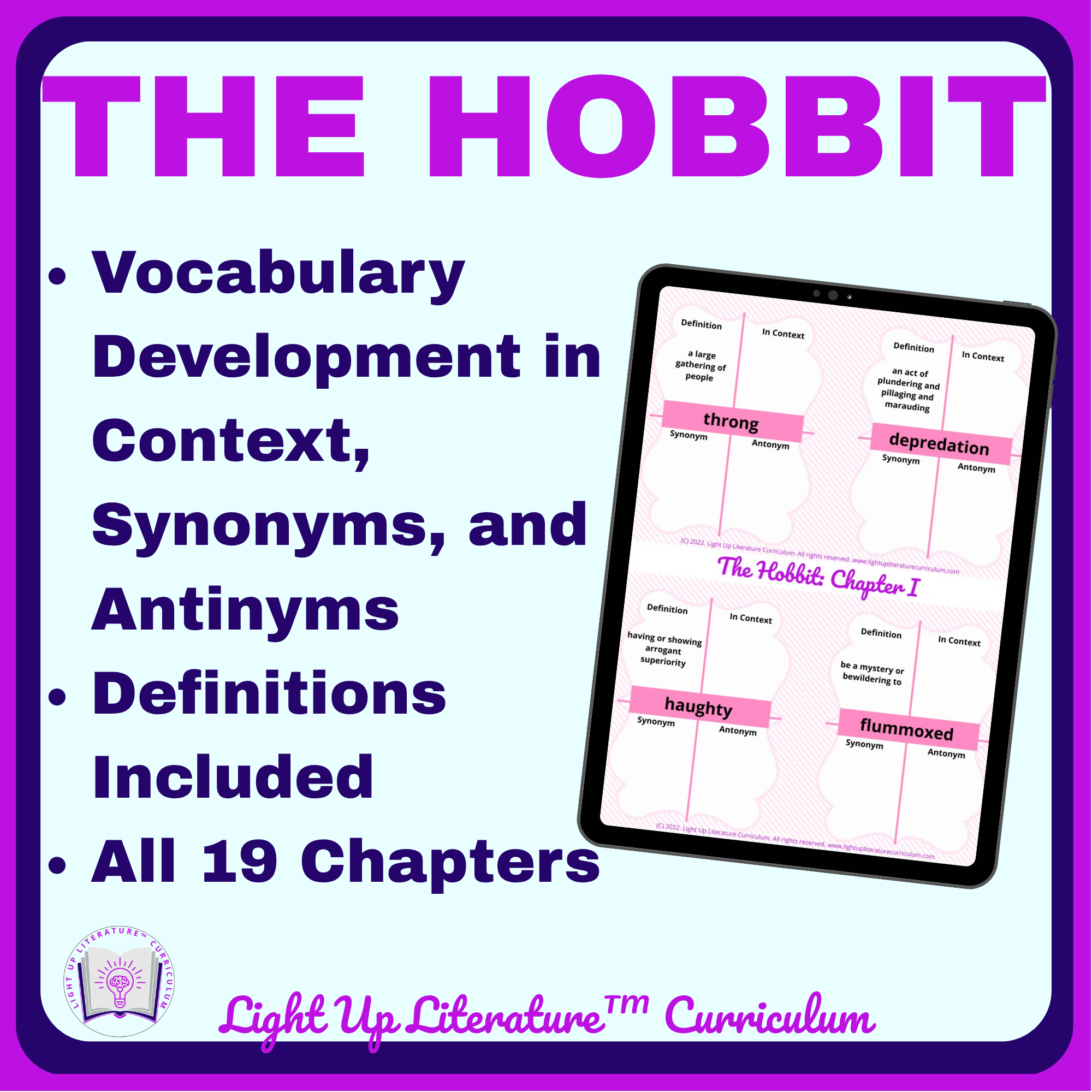 The Hobbit Vocabulary Worksheets | All 19 Chapters | Grades 6–8