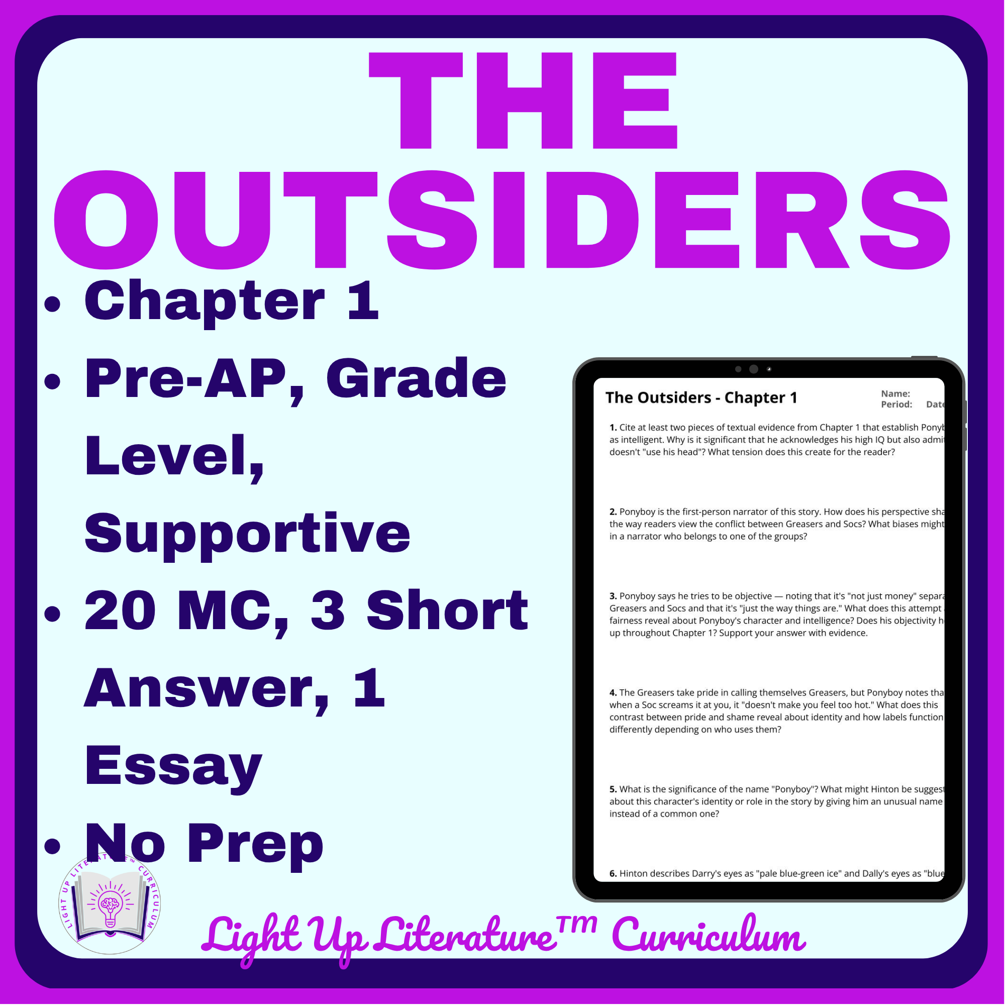 The Outsiders Chapter 1 | Reading & Writing | Grade 8 No Prep ELA
